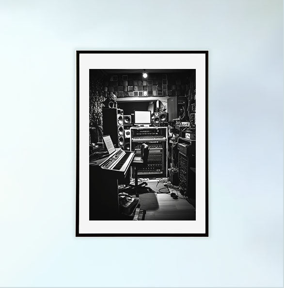 録音スタジオのアートポスター黒フレームあり