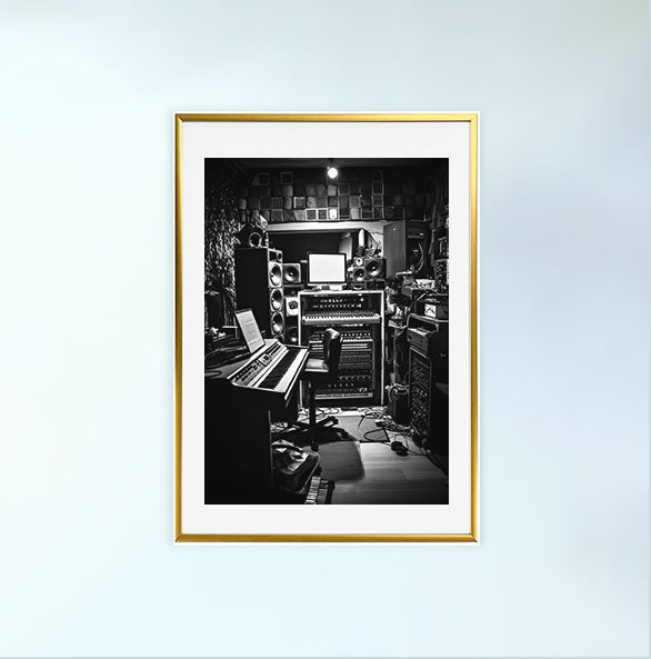 録音スタジオのアートポスター金フレームあり