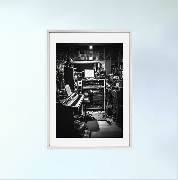 録音スタジオのアートポスター銀フレームあり