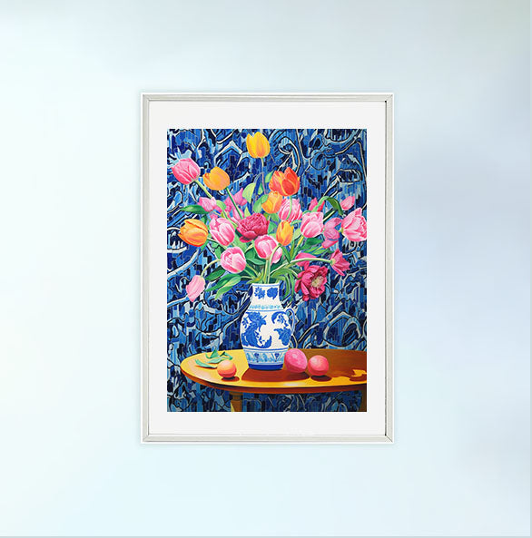 薔薇のアートポスター白フレームあり
