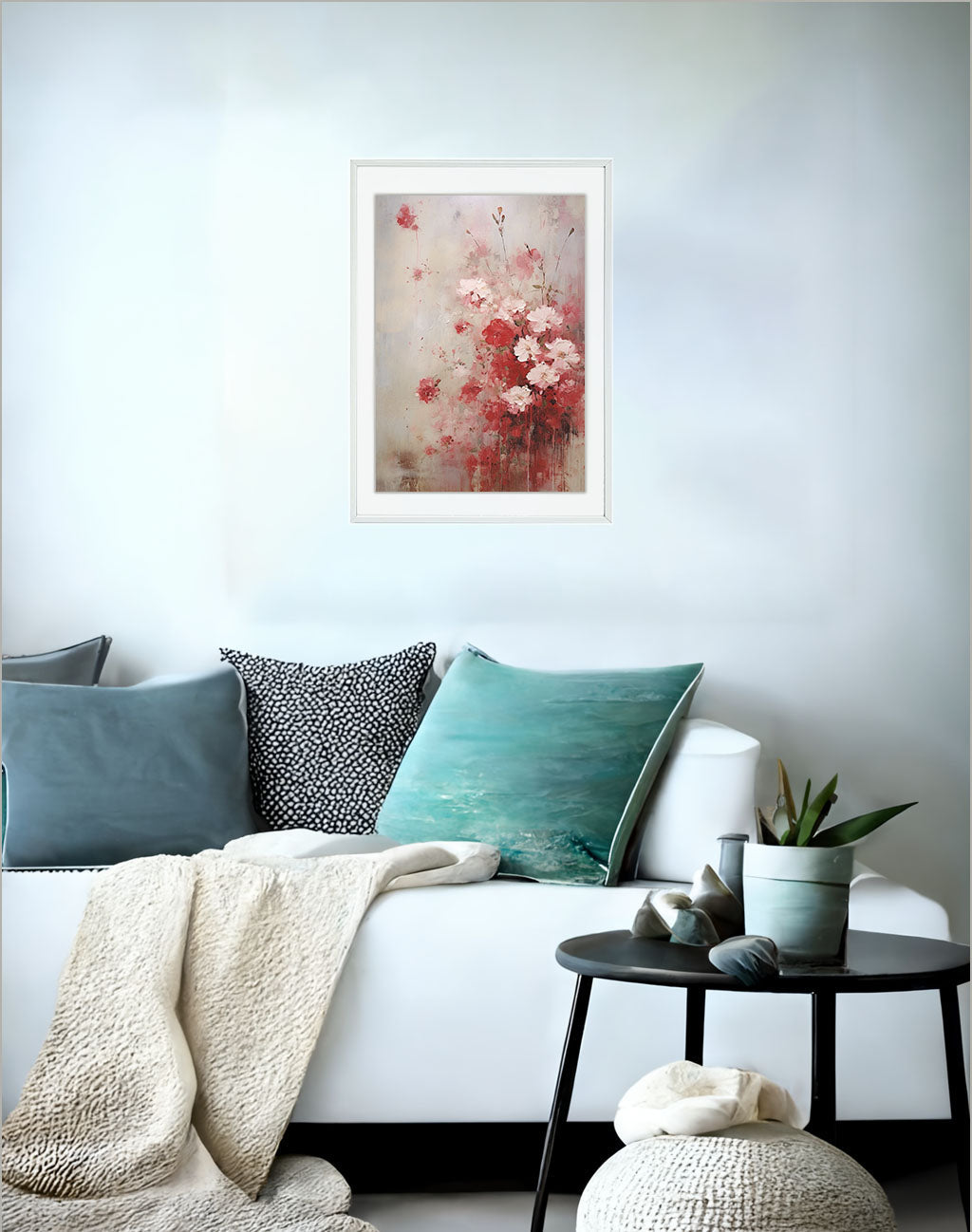 薔薇のアートポスターソファ配置イメージ