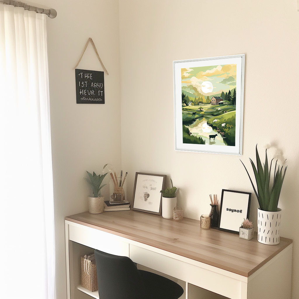 田園風景のアートポスター机配置イメージ