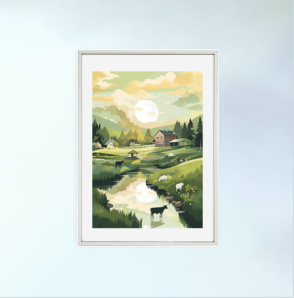 田園風景のアートポスター銀フレームあり