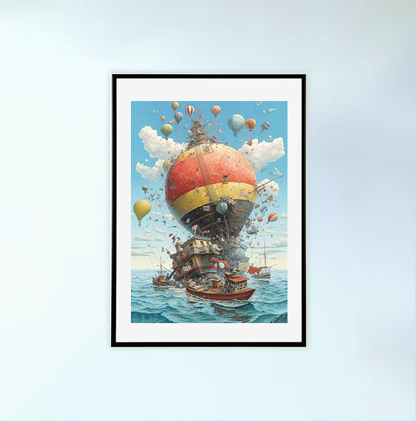 海のアートポスター黒フレームあり