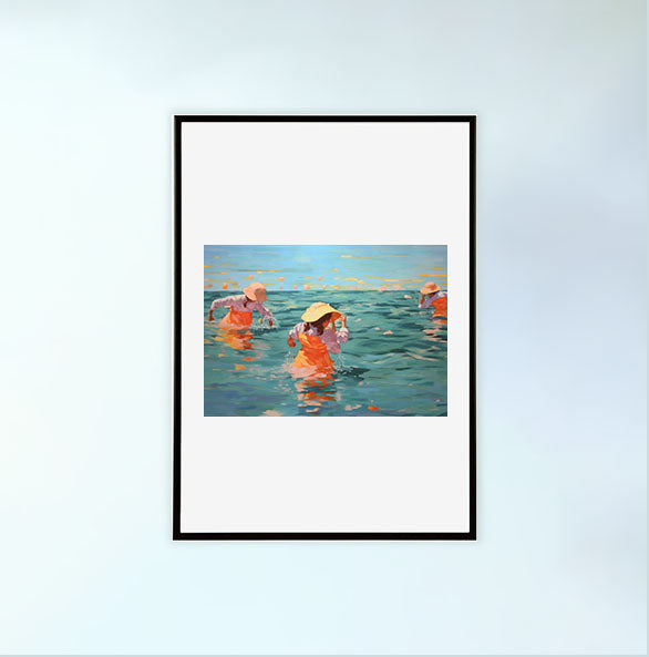 海のアートポスター黒フレームあり