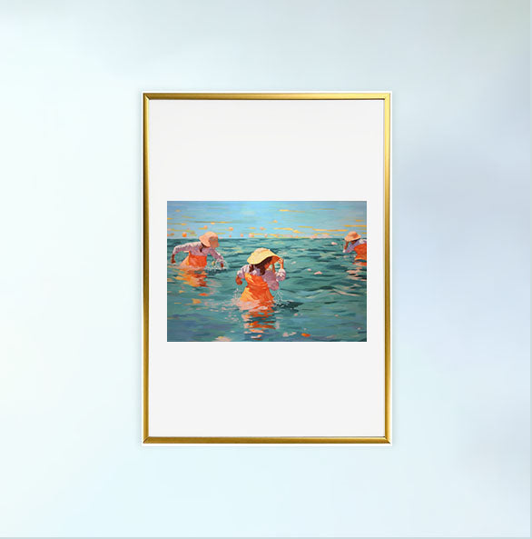 海のアートポスター金フレームあり