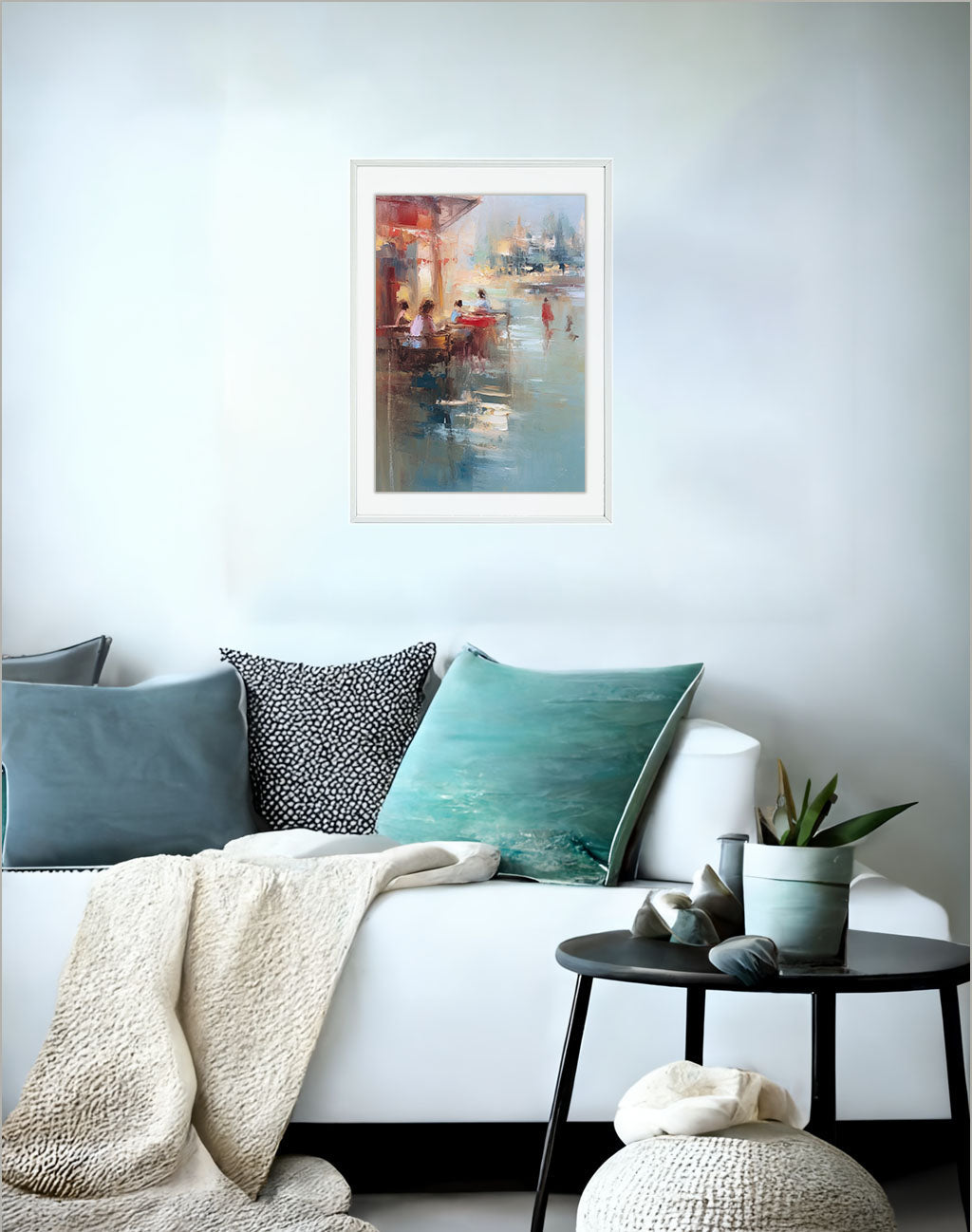 海のアートポスターソファ配置イメージ