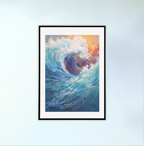 海のアートポスター黒フレームあり