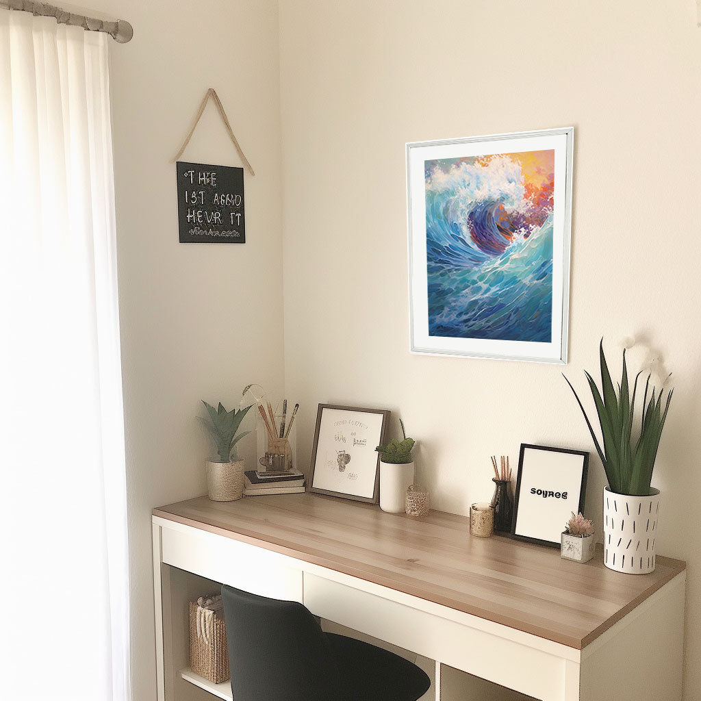 海のアートポスター机配置イメージ