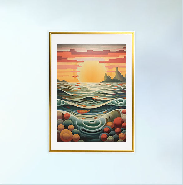 海のアートポスター金フレームあり