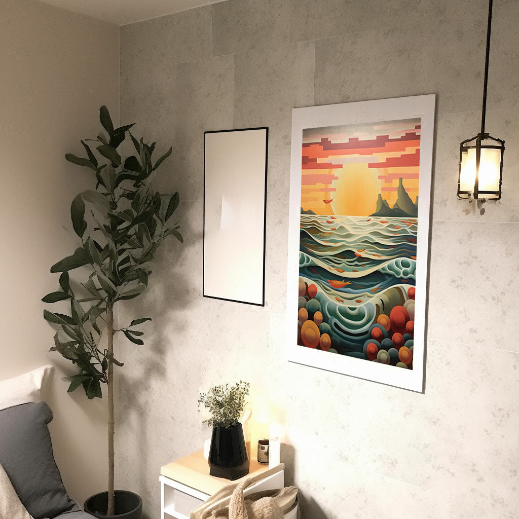 海のアートポスター廊下配置イメージ