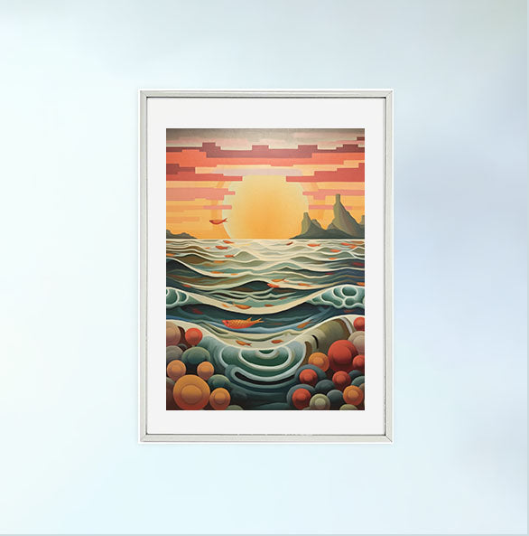 海のアートポスター銀フレームあり