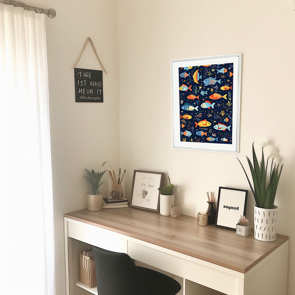 海のアートポスター机配置イメージ