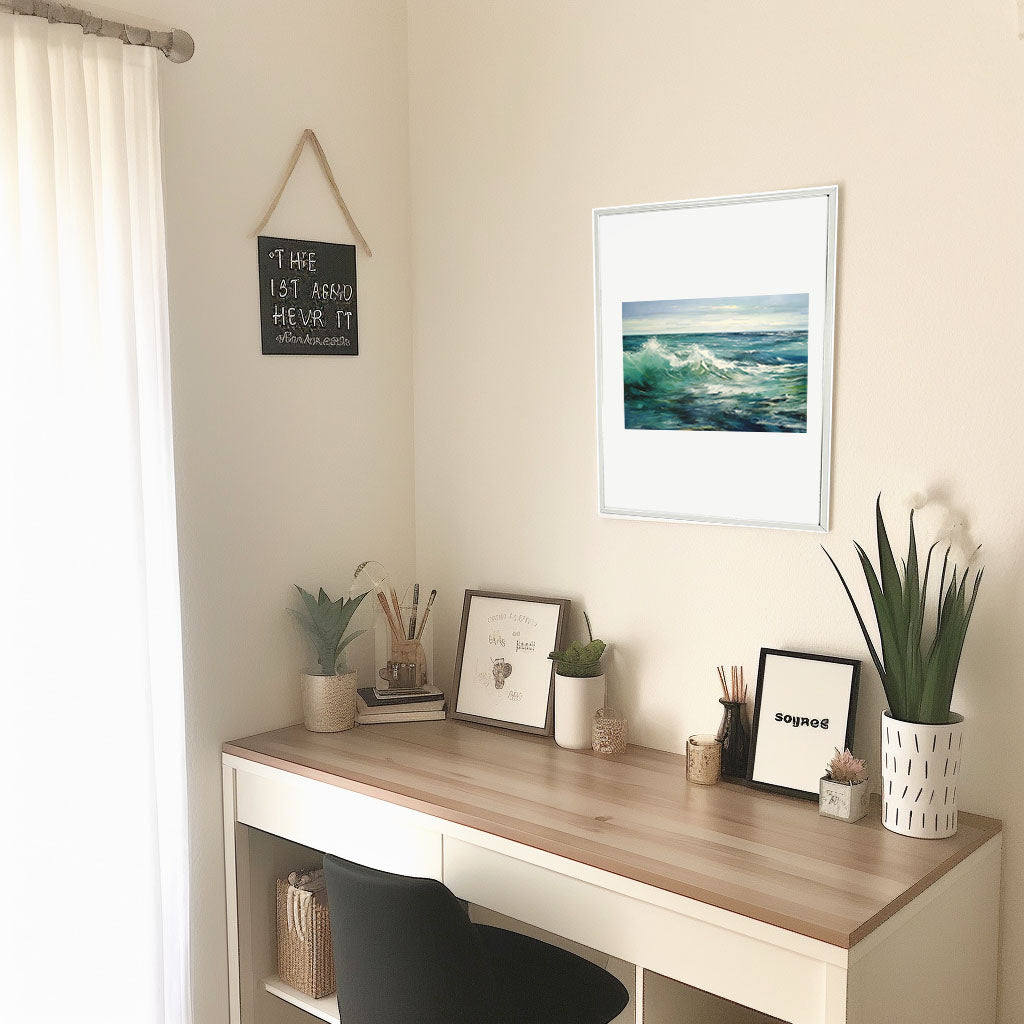 海のアートポスター机配置イメージ