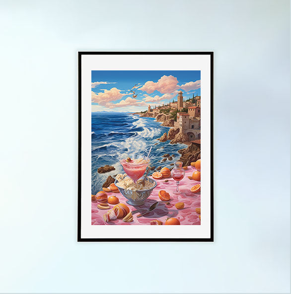 海のアートポスター黒フレームあり