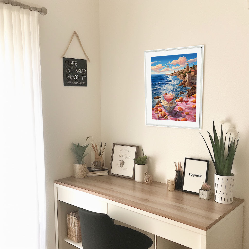 海のアートポスター机配置イメージ