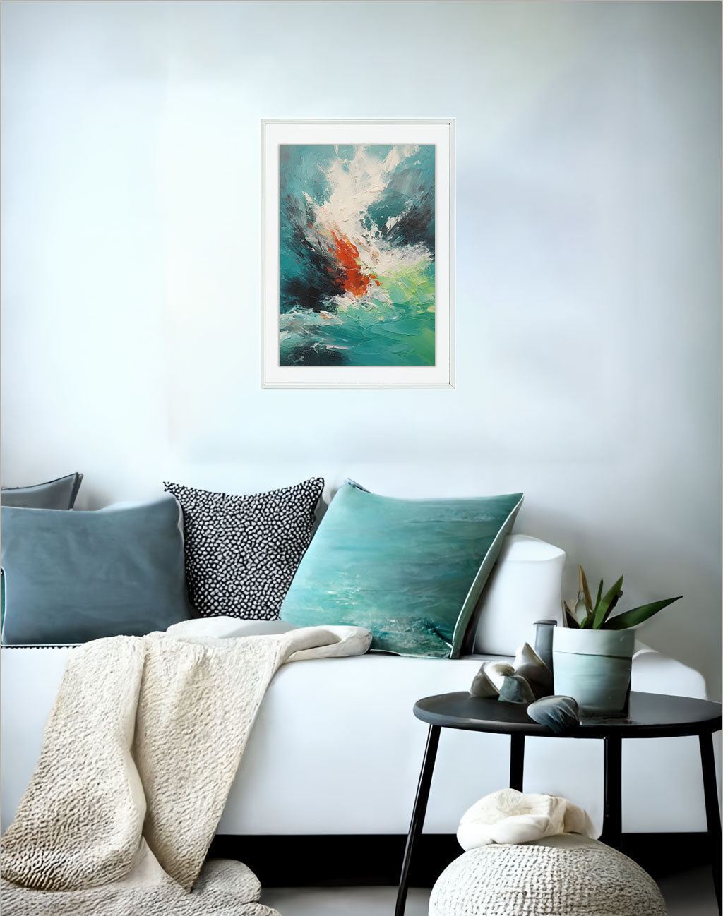 海のアートポスターソファ配置イメージ