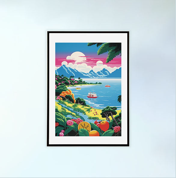 海のアートポスター黒フレームあり