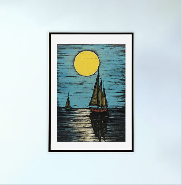 海のアートポスター黒フレームあり