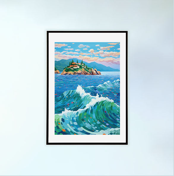 海のアートポスター黒フレームあり