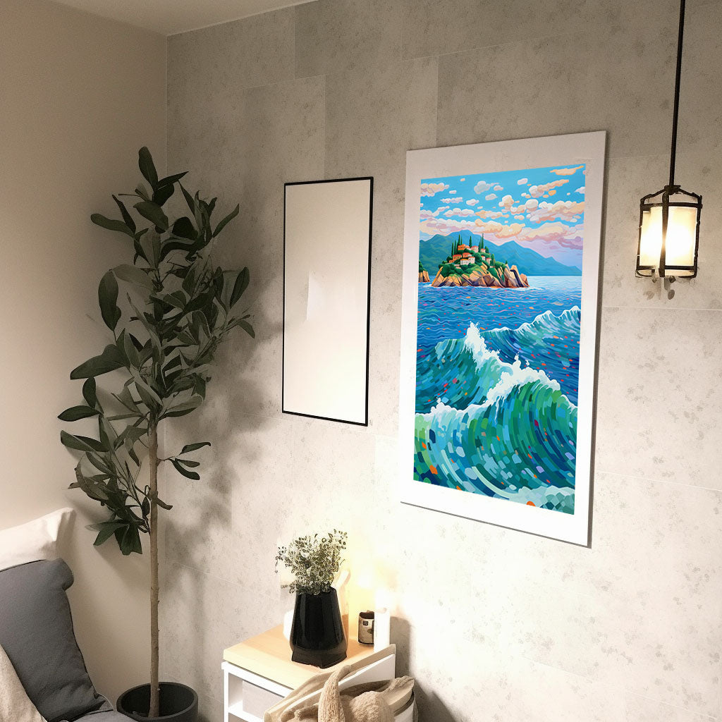 海のアートポスター廊下配置イメージ