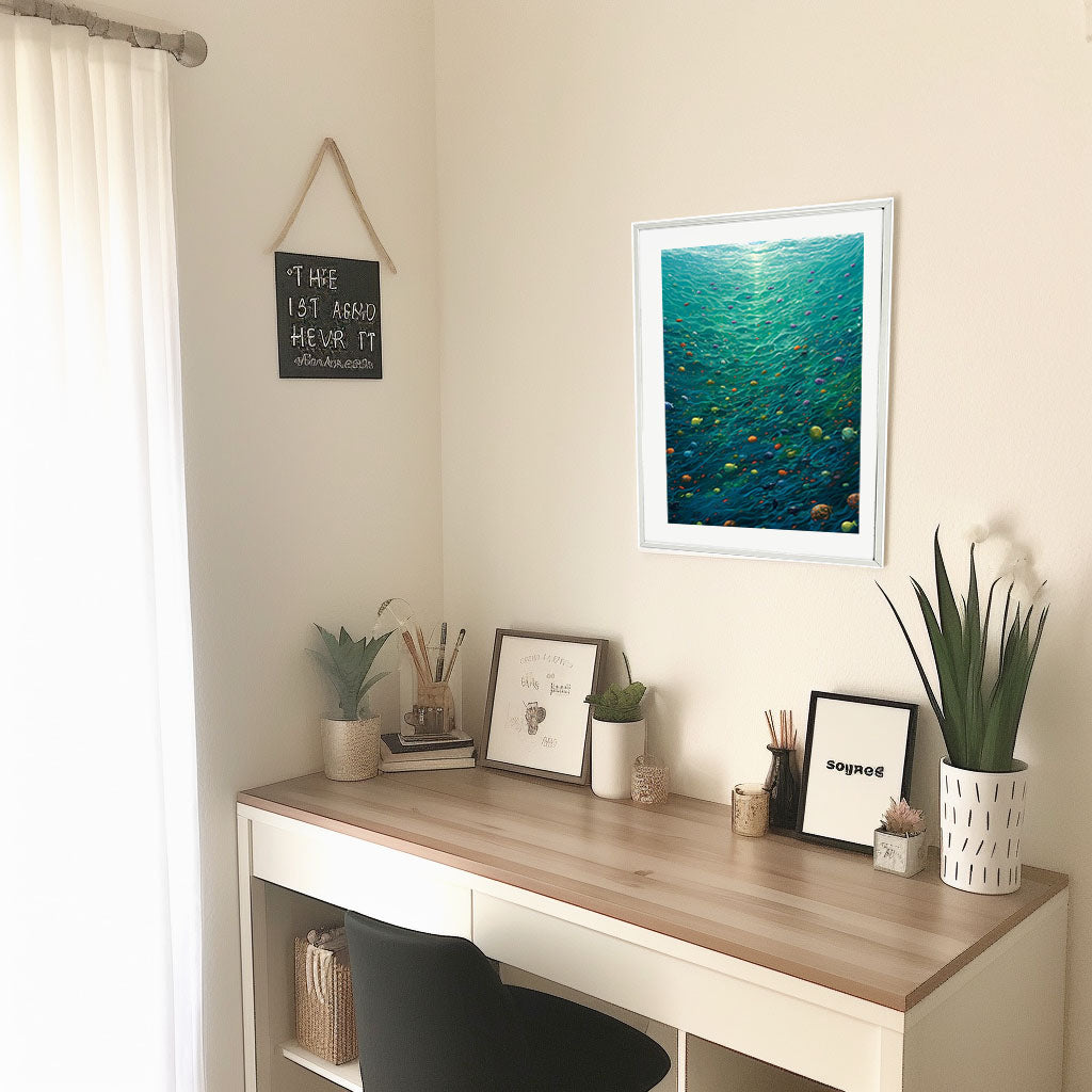 海のアートポスター机配置イメージ