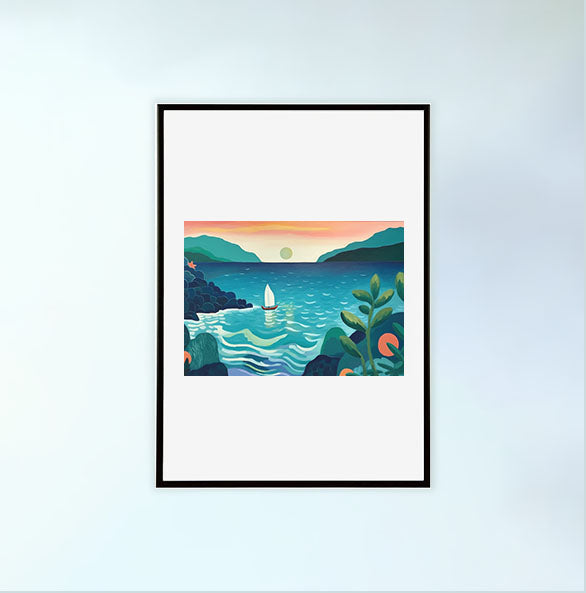 海のアートポスター黒フレームあり