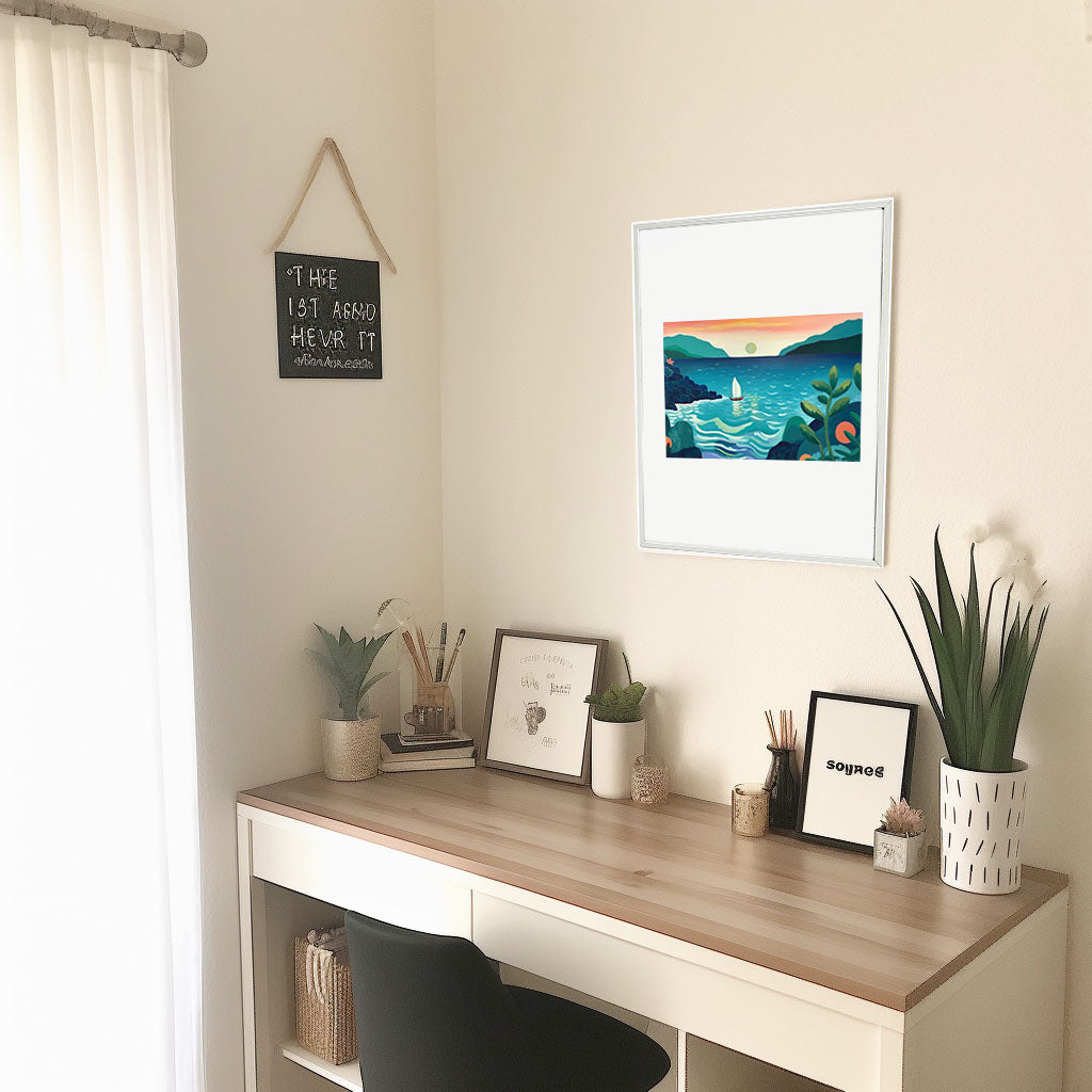 海のアートポスター机配置イメージ