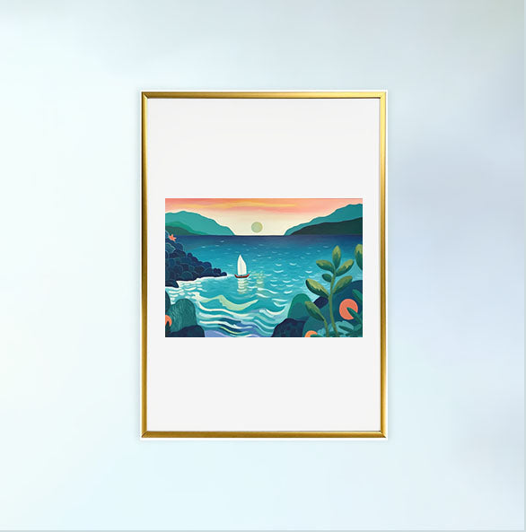 海のアートポスター金フレームあり