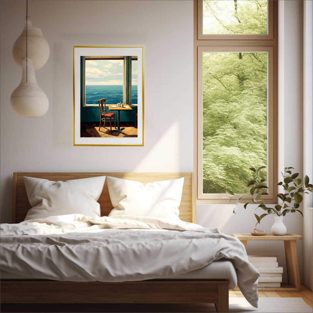 海のアートポスター寝室配置イメージ