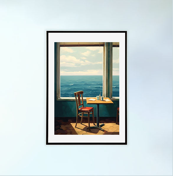 海のアートポスター黒フレームあり