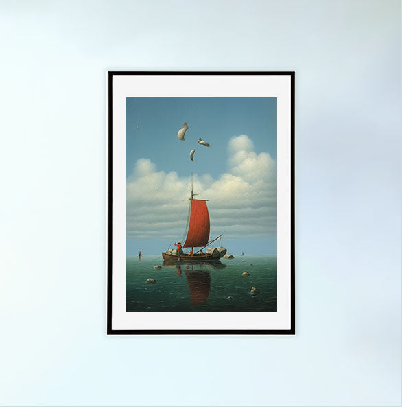 海のアートポスター黒フレームあり