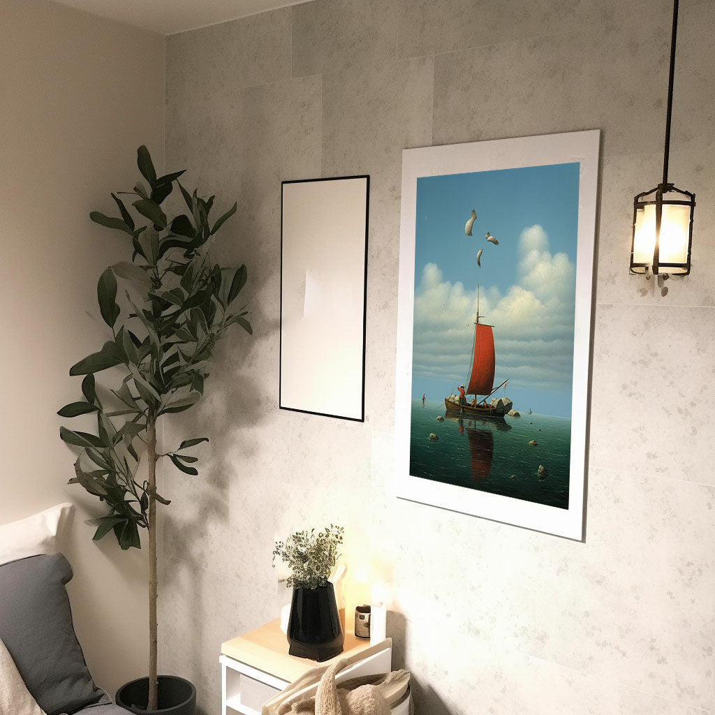 海のアートポスター廊下配置イメージ
