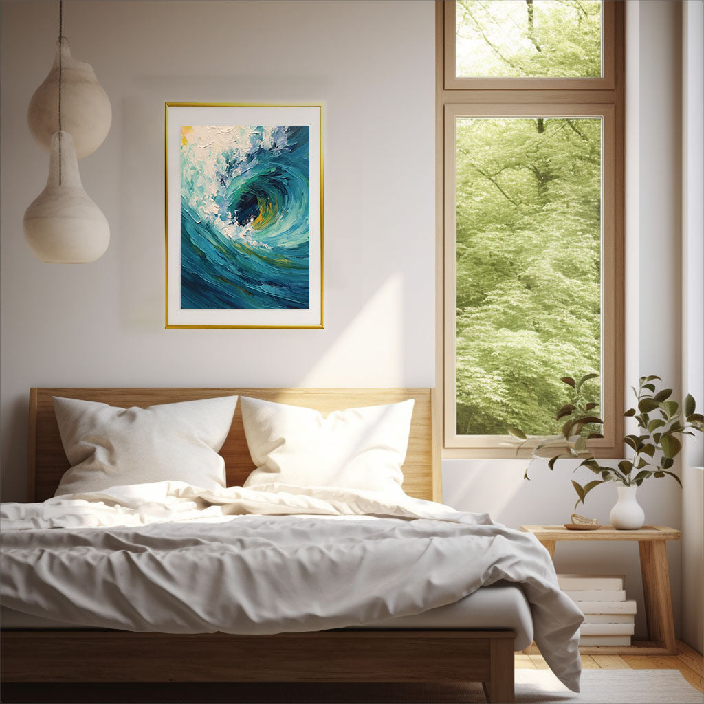 海のアートポスター寝室配置イメージ