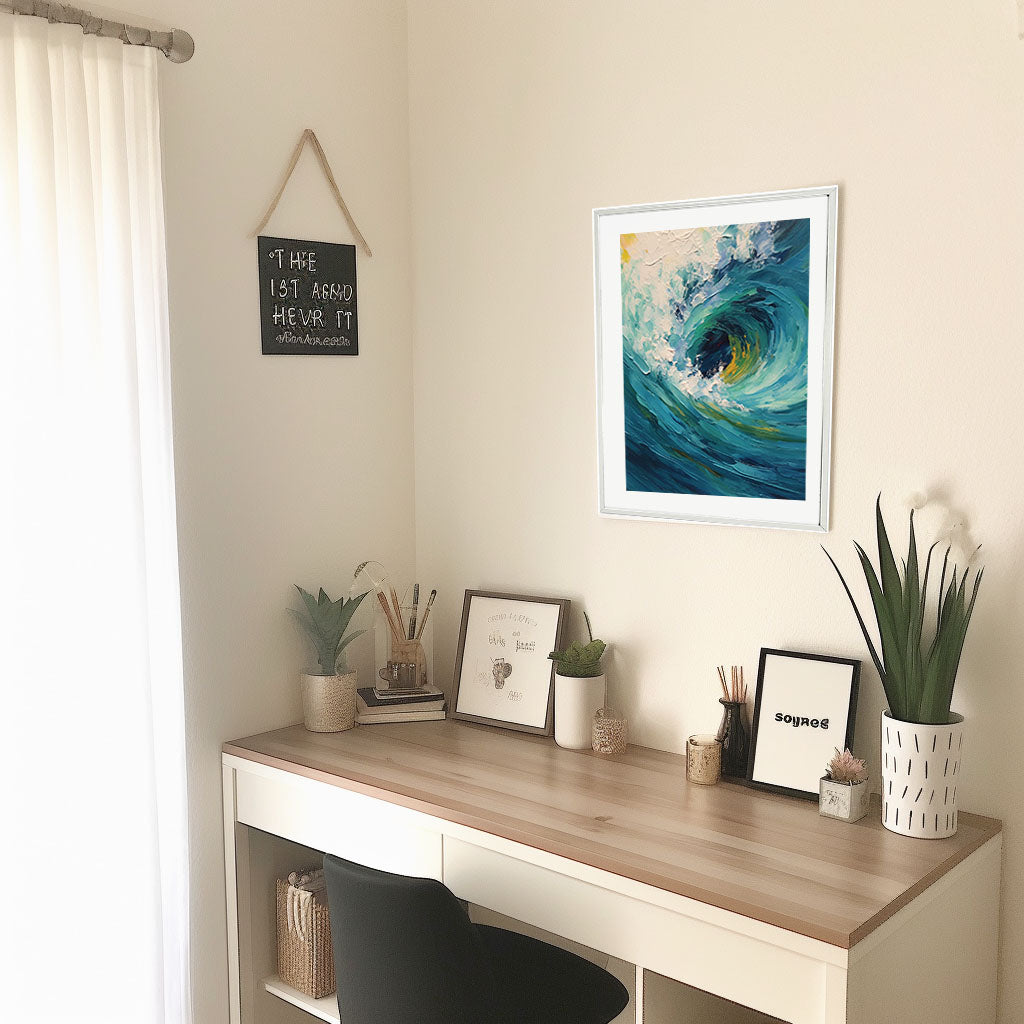 海のアートポスター机配置イメージ