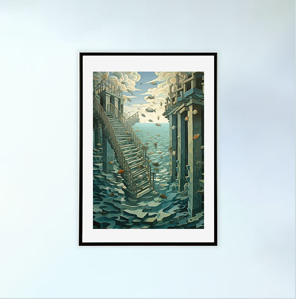 海のアートポスター黒フレームあり