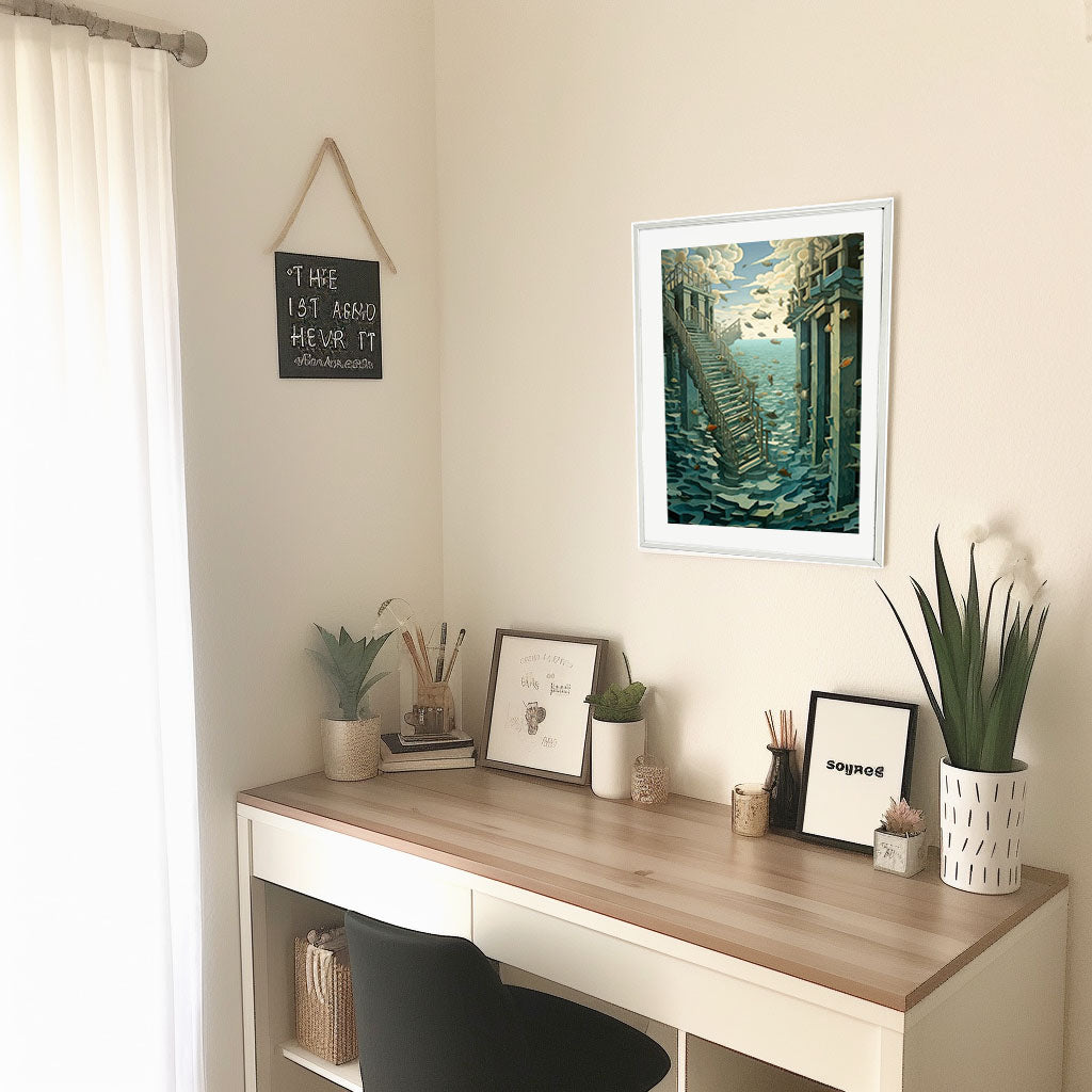 海のアートポスター机配置イメージ