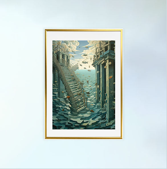 海のアートポスター金フレームあり