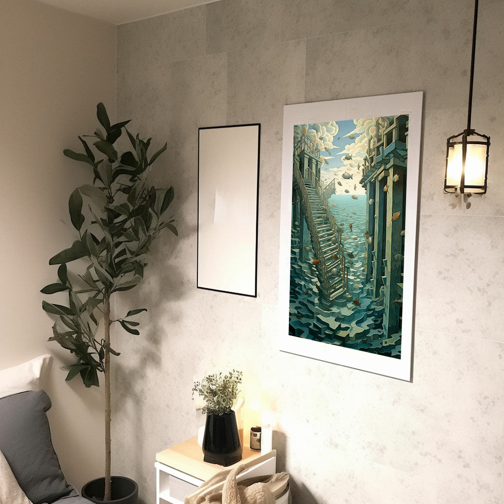 海のアートポスター廊下配置イメージ