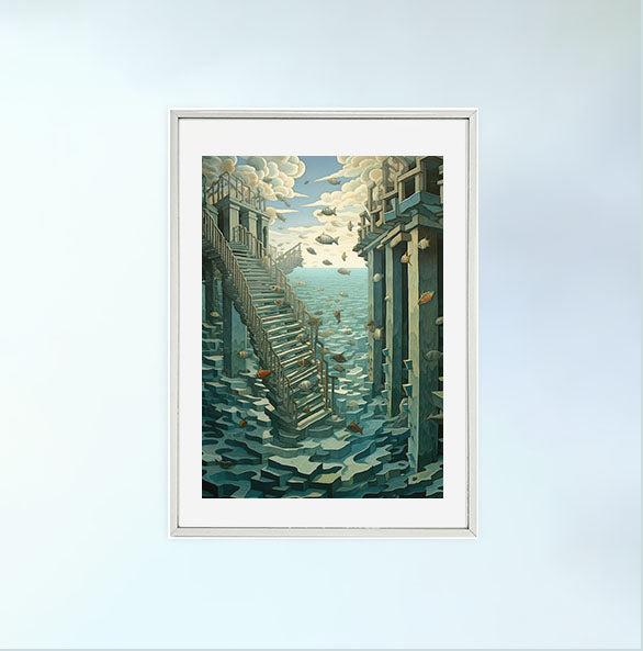 海のアートポスター銀フレームあり