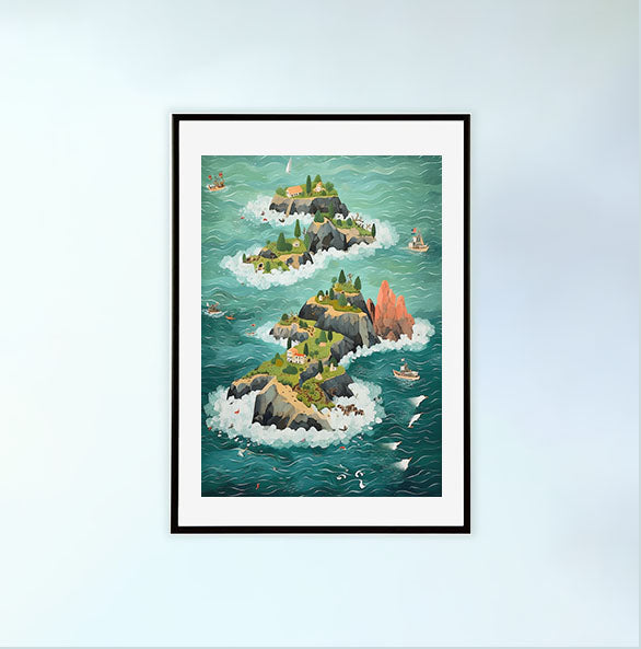 海のアートポスター黒フレームあり