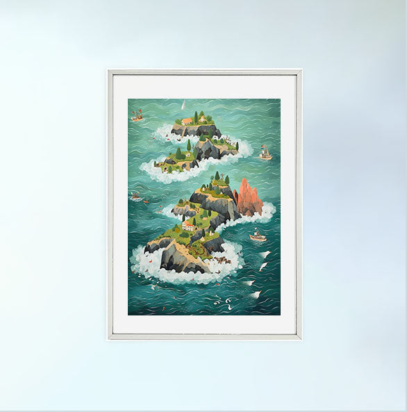 海のアートポスター銀フレームあり