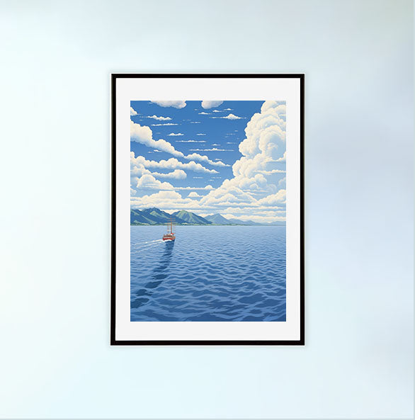 海のアートポスター黒フレームあり