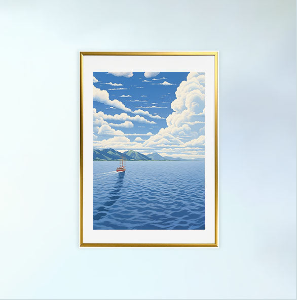 海のアートポスター金フレームあり