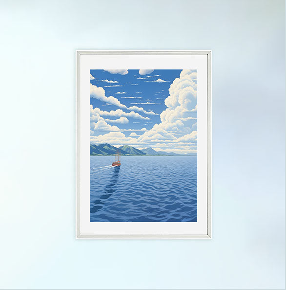 海のアートポスター白フレームあり