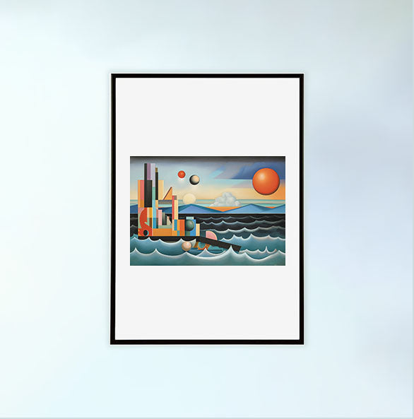 海のアートポスター黒フレームあり