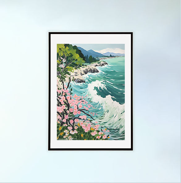 海のアートポスター黒フレームあり