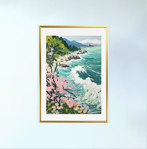 海のアートポスター金フレームあり