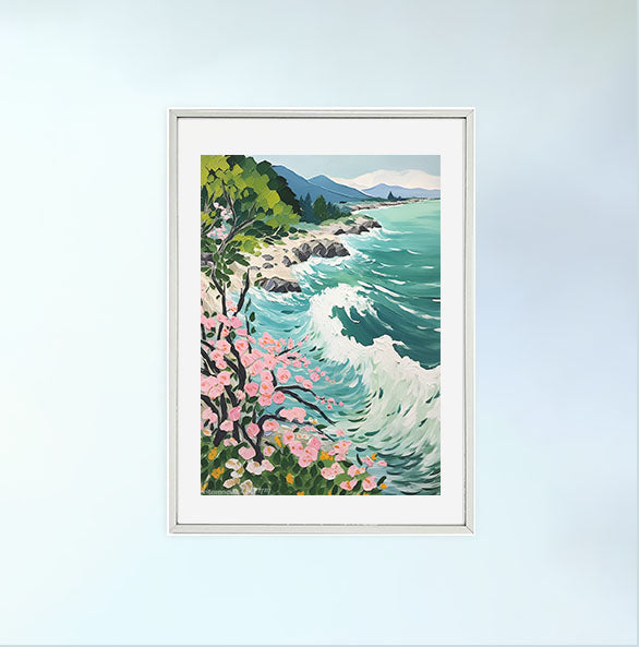 海のアートポスター銀フレームあり