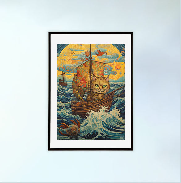 海のアートポスター黒フレームあり